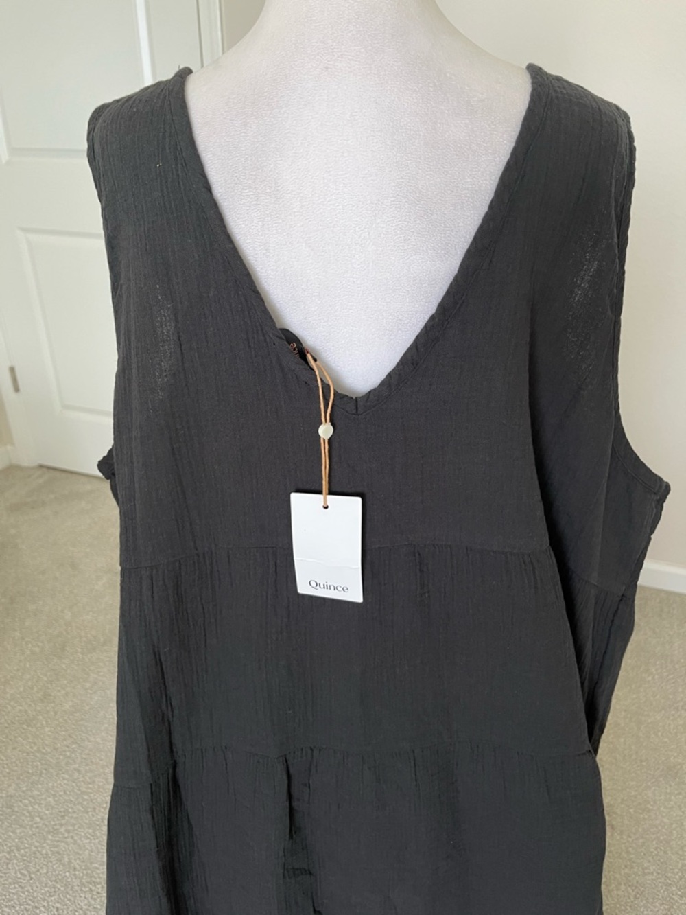 NWT Quince Organic Cotton Gauze Black V-Neck Tiered Maxi Dress Size 3X - Picture 8 of 13